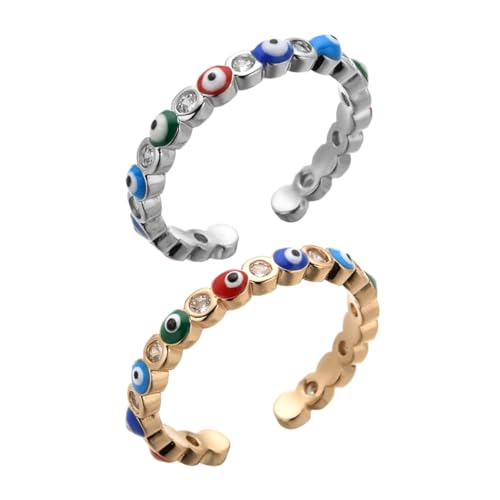 BESPORTBLE Evil Eye Ring 2 Stücke Finger Ring Verstellbar für Frauen Schmuck mit Bösem Blick für Teenager und Partys von BESPORTBLE