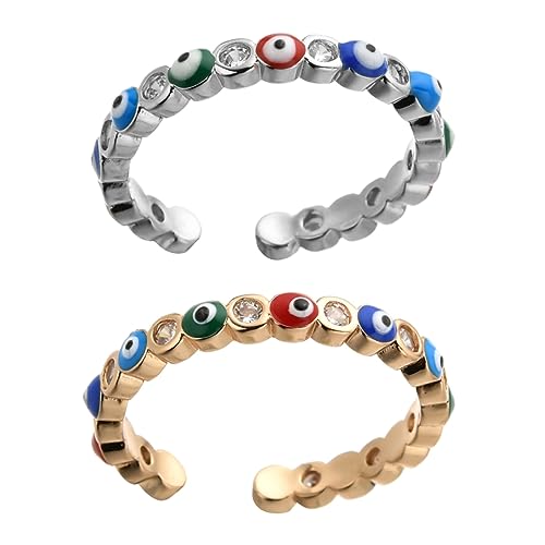BESPORTBLE Evil Eye Ring für Frauen 2 Stücke Offener Ring Verstellbar Eleganter Schmuck für Teenager Mädchen für Partys von BESPORTBLE