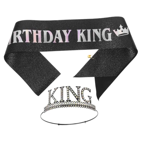 BESPORTBLE Königskrone Und Schärpe Set Für Männer Geburtstag Party Dekoration Geburtstagskrone Für Erwachsene Mann König Geburtstagsdeko Supplies von BESPORTBLE