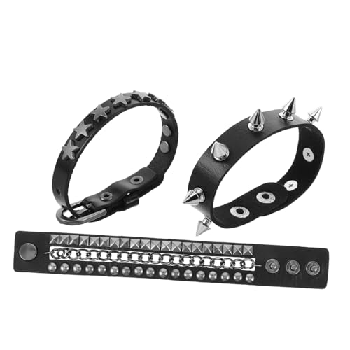 BESPORTBLE Nietenarmband Schwarz Kunstleder Für Männer Frauen Biker-armreif Punk-armreif Handschellenarmband Metallnieten Armreif Mit Druckknopf von BESPORTBLE