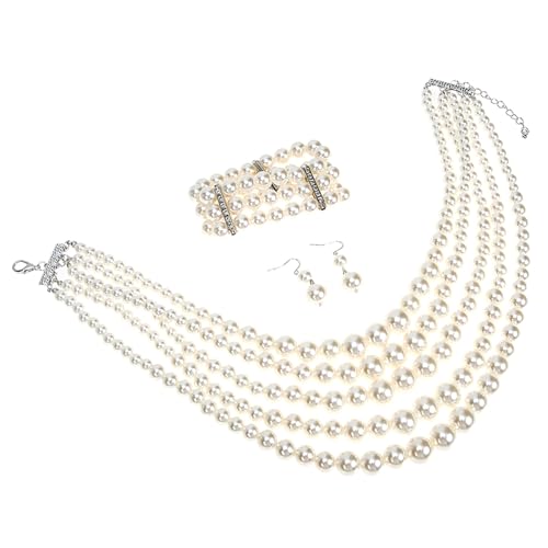 BESPORTBLE 1 Satz Perlenkette-Set Statement-Halsketten für Frauen Perlenketten Perlenarmband ohrringe Kostümschmuck Armband mit Perlenohranhänger Hochzeitsschmuckset Imitationsperlen Weiß von BESPORTBLE