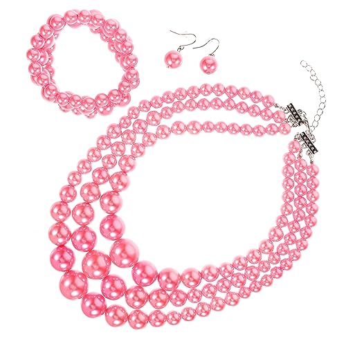 BESPORTBLE 1 Satz Perlenkette-Set perlenohrringe pearl necklace perlenkette set Halskette mit Anhänger Freundeskette Charme schmuck Halskette für Frauen Ohrringe Frauen Imitationsperlen Rosa von BESPORTBLE
