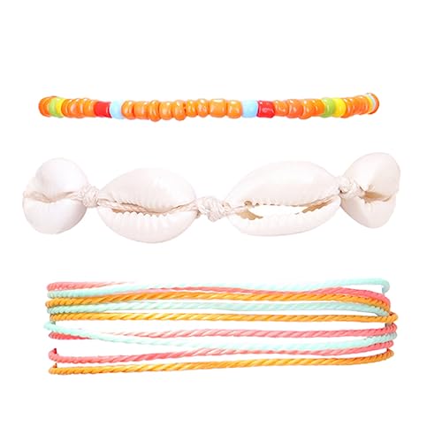 BESPORTBLE 3stücke Fußkettchen Im Ethno-Stil Gewebte Fußkettchen Aus Wachsfaden Fußschmuck Orange Dekor von BESPORTBLE