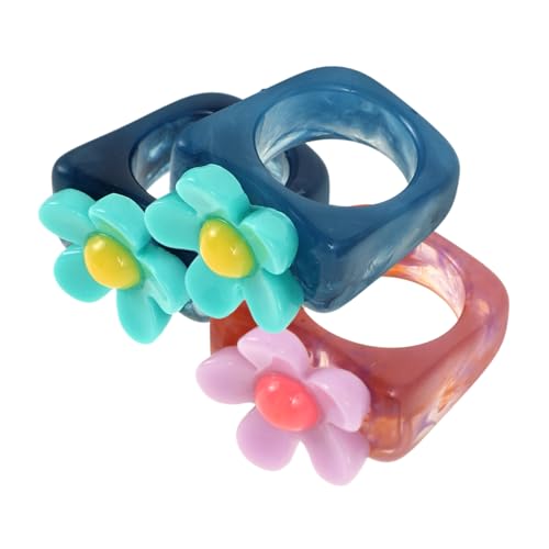 BESPORTBLE 1 Satz Teiliges Vintage Kunstharz Ringe Für Damen Blütenringe Einzigartige Verstellbare Schmuckstücke 3 Stück von BESPORTBLE