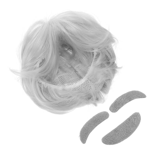 BESPORTBLE Perücke Für Ältere Männer Mit Weißen Haaren Und Augenbrauen Professorenkostüm Cosplay-zubehör Partyperücke Halloween-requisiten Kostümzubehör Für Wissenschaftler von BESPORTBLE