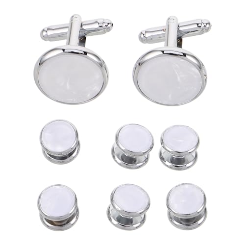BESPORTBLE 1 Set Herren Manschettenknöpfe und Hemdknöpfe Set Runde Emaille Muschel Smokingknöpfe Französischer Stil Manschettenhemd Accessoires für Bräutigam Formelle Kleidung Business Wear von BESPORTBLE