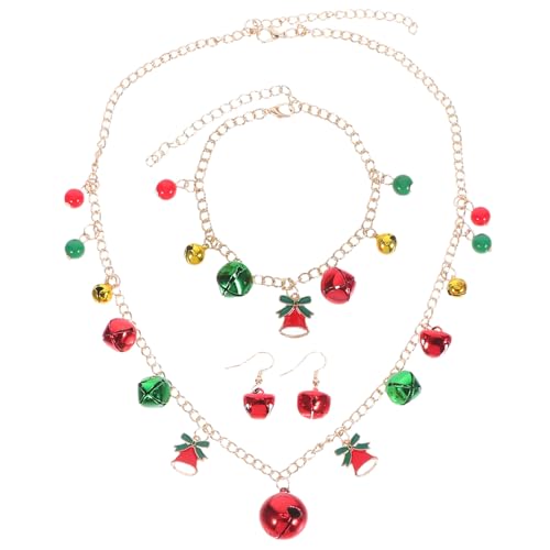 BESPORTBLE 1 Set Weihnachtskette Xmas Jingle Bell Anhänger Halskette Armband Ohrring Set für Frauen Mädchen Handgefertigtes Festival Weihnachtsschmuck von BESPORTBLE