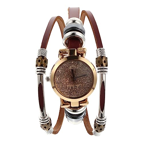 BESPORTBLE 1 Stück Damen Armbanduhr Echtem Quarz Uhr mit Funkelnden Strasssteinen Braunes Armband Einfach Anpassbar Tragbar für Besondere Anlässe von BESPORTBLE