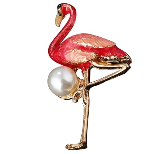 BESPORTBLE 1 Stück Flamingo-Brosche Broschennadel aus Emaille Tier Brosche Emaille Brustnadel Emaille-Brosche Brustnadel Perle Brustnadel Perlenbrosche Legierung rot von BESPORTBLE