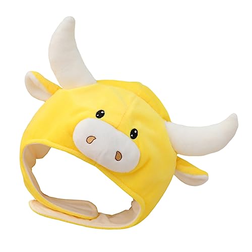BESPORTBLE 1 Stück Stierkopfhut camoing tiermütze die hatd Kopfbedeckung faschings hut the hat diehüte Kuh Kuscheltier Hut entzückender Anziehhut interessantes Kostümzubehör Plüsch Yellow von BESPORTBLE