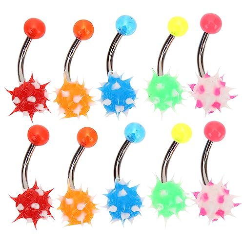 BESPORTBLE 10 Stück Teiliges Bauchnabelpiercing mit Weichen Fellkugeln Leichter Hautfreundlicher Körperschmuck für Frauen Nabelringe in Weiß Rot Orange Grün und Blau für Party und Festival von BESPORTBLE