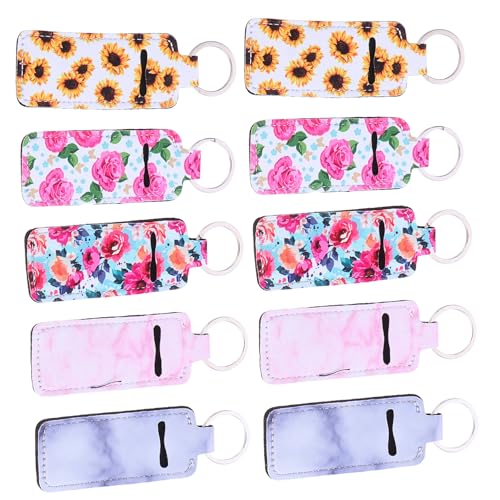 BESPORTBLE 10 Stück Teiliges Neopren Lippenbalsam Halter Schlüsselanhänger Robuster Lippenstift und Lipgloss Behälter Tragbarer Schutz für Lippenpflege zum Reisen und Befestigen an Taschen von BESPORTBLE