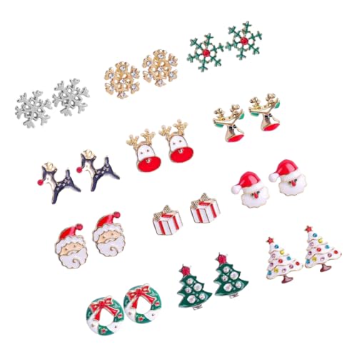 BESPORTBLE 12 Paare Teiliges Weihnachts Ohrstecker Set Damen mit Funkelnden Schneeflocken und Glocken Leichtes Komfortables Kostümschmuck Set für Alltag und Feiertage Festliche Ohrringe für von BESPORTBLE