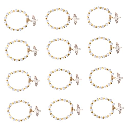 BESPORTBLE 12 Stück Teiliges Rosenkranz Armband Weiß mit Anhänger Weiche Perlen Hautfreundlich für Taufe Kommunion für Jungen und Mädchen von BESPORTBLE