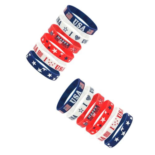 BESPORTBLE 12 Stück Teiliges Unabhängigkeitstag Silikonarmband Flexible Bequeme Party Armbänder Patriotischen Farben für Gruppenfeiern Team Events und Dekorative Festlichkeiten von BESPORTBLE