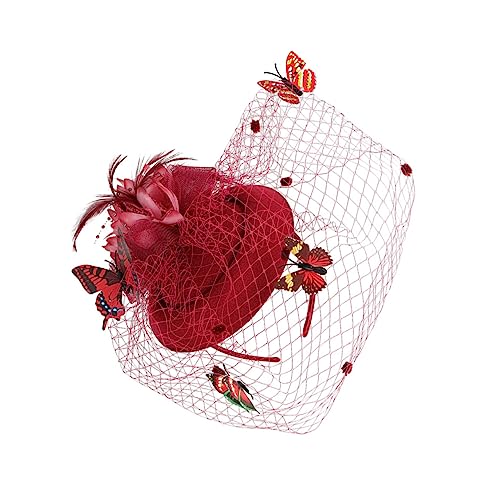 BESPORTBLE 1Pc Hochzeit Stirnband Braut Haar Hoop Frau Stirnband Mini Hut Haar Hand Hüte Braut Zubehör Hochzeit Zubehör Kopf Band Party Rot von BESPORTBLE