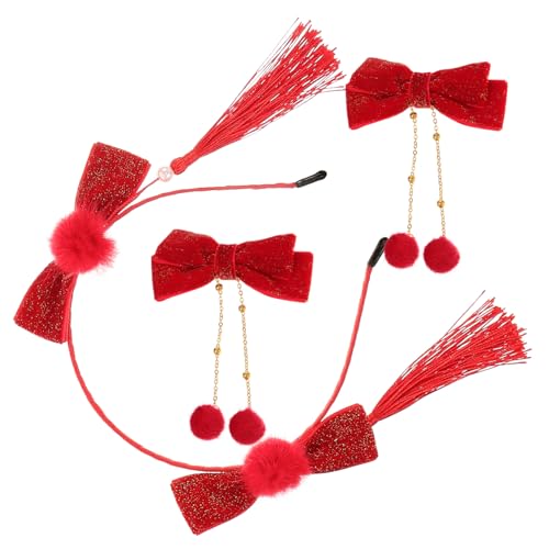 BESPORTBLE Süßes Stirnband Mit Haarspange Leicht Und Komfortabel Verziert Mit Quaste Schleife Und Flauschigen Bällen Für Mädchen Zum Chinesischen Neujahr Und Frühlingsfest von BESPORTBLE
