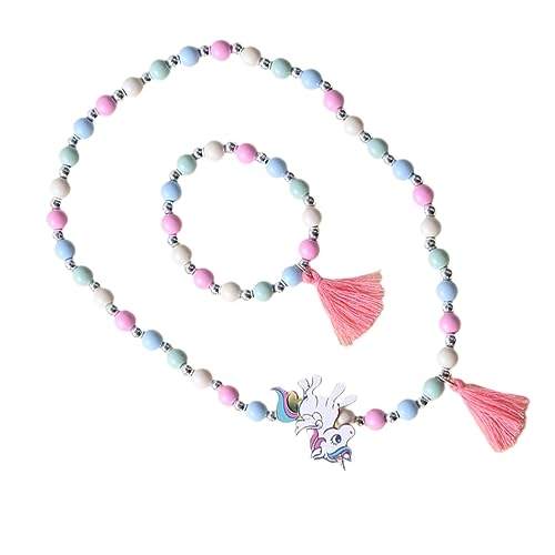 BESPORTBLE Bunte Holz Perlen Halskette Mit Einhorn Anhänger Und Armband Für Junge Mädchen Mädchen Schmuck von BESPORTBLE
