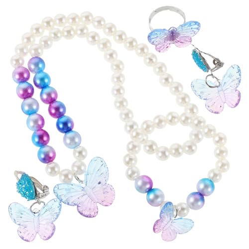 BESPORTBLE Schmetterling Kinderschmuck Set Für Mädchen Mit Meerjungfrauenmotiv Inklusive Halskette Armband Ohrringe Und Ring Für Halloween Weihnachts Partygeschenke von BESPORTBLE