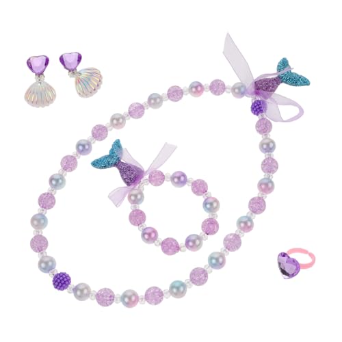 BESPORTBLE Meerjungfrauen Perlen Mit Cartoon-halskette Armband Und Finger Ring Für Mädchen Modischer Sommer-schmuck Mit Meerjungfrauenschwanz-motiv von BESPORTBLE