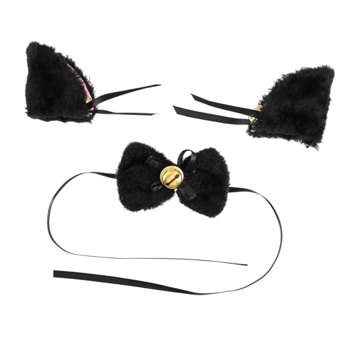 BESPORTBLE Schleifenhalskette Mit Glöckchenanhänger Und Katzenohr-haarspangen Für Party-zubehör Plüsch-fliege Hals Und Haar Süße Accessoires Für Tier-cosplay von BESPORTBLE