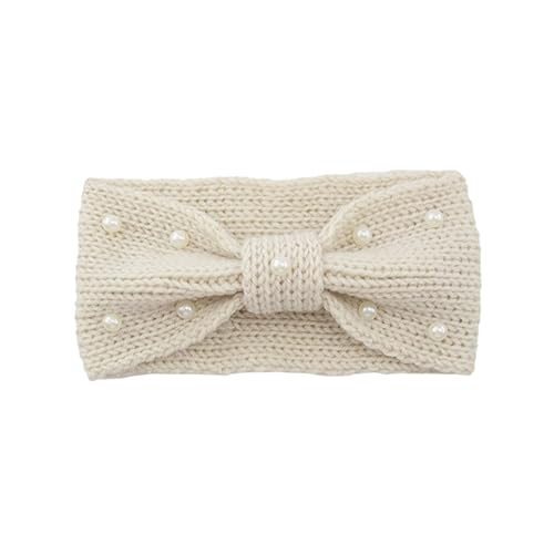 BESPORTBLE Stirnband Beige Perlen Haarband Winter Kopfbedeckung Für Damen Outdoor Reiten Camping Klettern Kopfschmuck Perlen-dekor Bowknot Mütze von BESPORTBLE