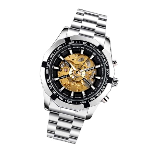 BESPORTBLE 1Stück Herren Uhr Mechanische Skeleton Uhr Mit Leuchtfunktion Für Männer Mit Akzenten Edelstahlarmband Automatik Uhr von BESPORTBLE