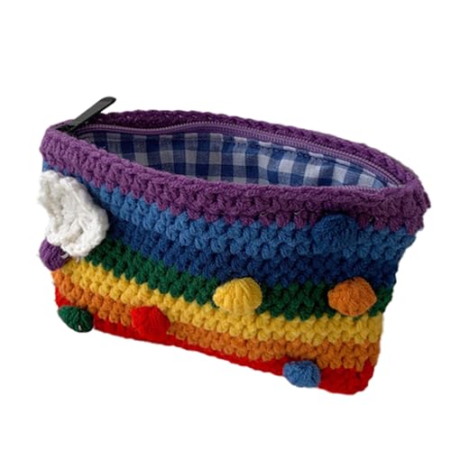BESPORTBLE Regenbogen Geldbeutel Gestrickte Handtasche Wechseltasche Aus Wollgarn Praktische Münztasche Mit Blumenmuster Für Handy Und Schlüssel von BESPORTBLE