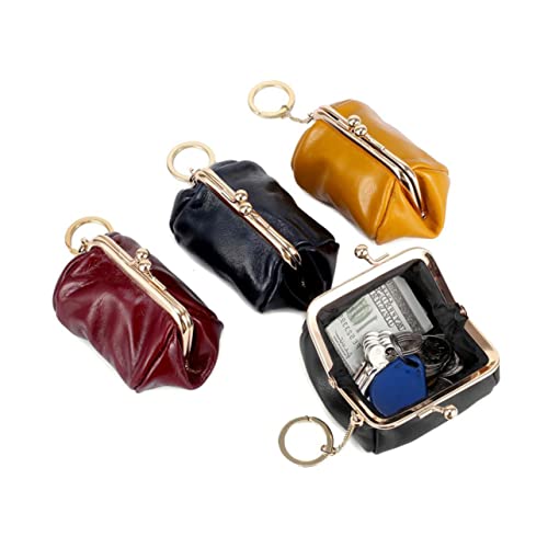 BESPORTBLE 1Stück Retro Rindsleder Münztasche Für Frauen Gelb Mit Wachs Beschichtung Langlebig Tragbar Für Aufbewahrung Praktische Tragehilfe Mit Ring von BESPORTBLE