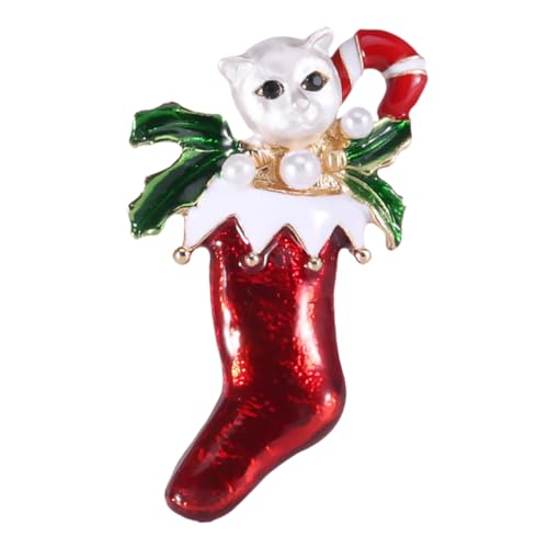 BESPORTBLE Katzenform Brosche Mit Weihnachtssocken Design Aus Legierung Rot Für Kleidung Taschen Jacken Hut Als von BESPORTBLE