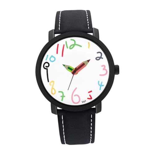 BESPORTBLE Kinderuhr Cartoon-Muster Quarzuhr Armbanduhr Für Junge Mädchen Modische wasserdichte Uhr Mit Verstellbarem Band Weißes Ziffernblatt Schwarzes Band von BESPORTBLE