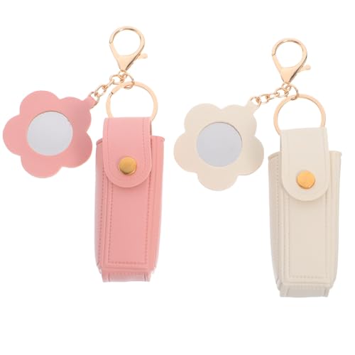 BESPORTBLE 2 Lippenstiftetuis aus PU-Leder: Lippenstift-Organizer für unterwegs mit Spiegel-Schlüsselanhänger – Kleine Make-up-Tasche für Lipgloss – Kompaktes Lippenbalsam-Etui für Geldbörse von BESPORTBLE