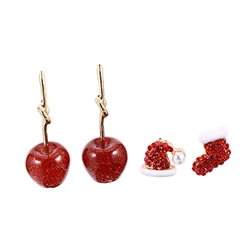 BESPORTBLE 2 Paar Wasserstrahl Silber Nadel Weihnachts Ohrringe Ohrstecker mit Strass Weihnachtsmütze und Socke Kirsche Ohrschmuck Modisch Sicher und für Damen von BESPORTBLE