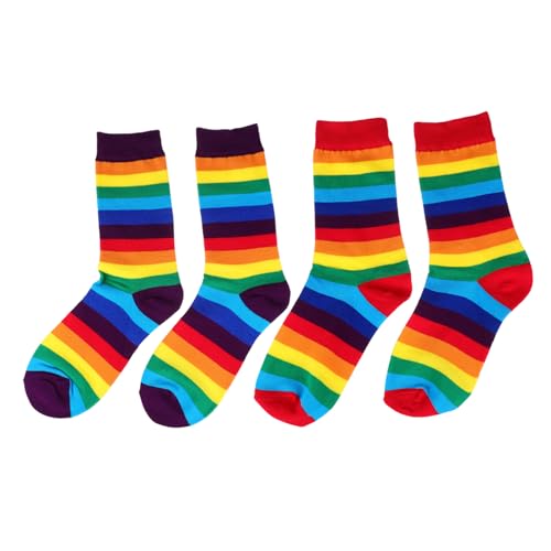 BESPORTBLE 2 Paare Baumwollsocken mit Regenbogenstreifen Modische Atmungsaktive Mittellange Unisex Socken für Jahreszeiten Angenehm für Herren Damen und Mädchen von BESPORTBLE