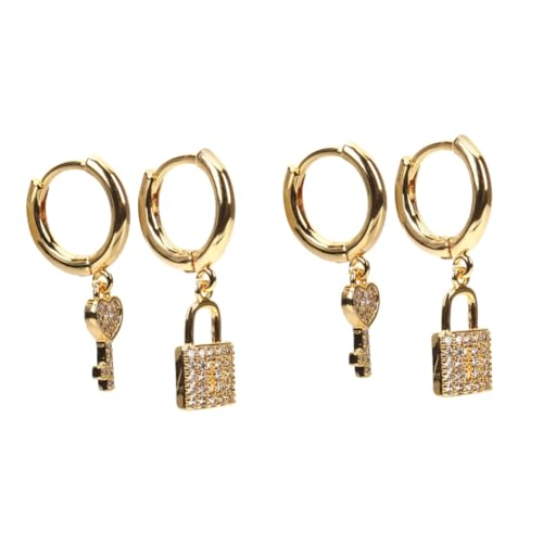 BESPORTBLE 2 Paare Dangle Ohrringe mit Herz Schloss Design Leichte Creolen Vergoldetem Statement Ohrringe für Frauen für Partys und Besondere Anlässe von BESPORTBLE