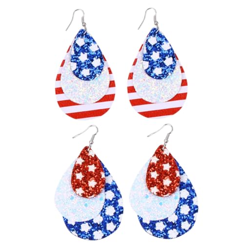 BESPORTBLE 2 Paare Independence Day Ohrringe Damen PU Wasserfall Tropfenform Lagig Leicht Langlebig Stylisch Schmuck für Frauen Mädchen von BESPORTBLE