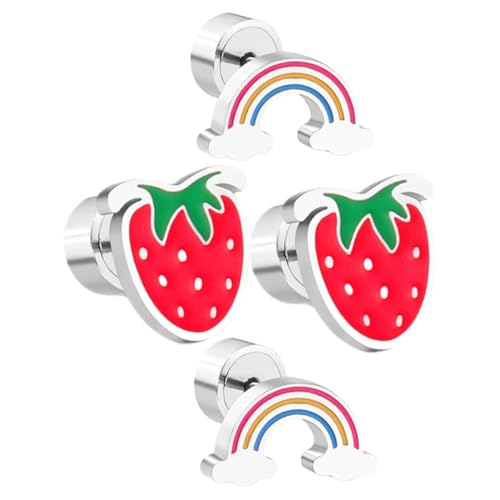 BESPORTBLE 2paare Erdbeerohrringe Für Mädchen Hypoallergene Kinderohrringe Mit Flacher Rückseite Fruchtohrringe Regenbogenohrringe Set Ohrringe Teens Winzige Ohrringe von BESPORTBLE