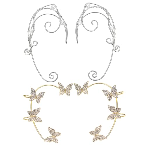 BESPORTBLE 2 Paare Ohrklemmen Schmetterling und Elfen Design mit Funkelnden Strasssteinen Leichte No Piercing Ohrclips Modische Damen Ohrdekoration für Party Hochzeit Alltag von BESPORTBLE