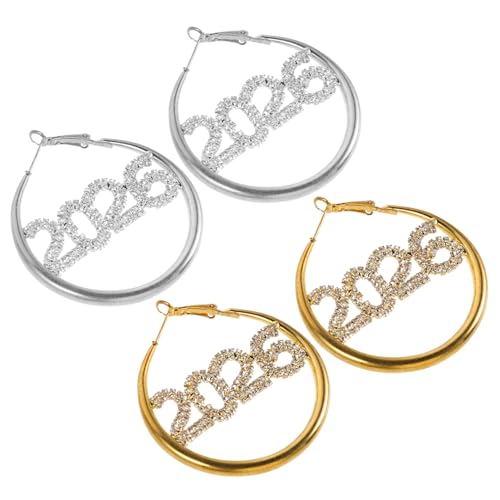 BESPORTBLE 2 Paare Strass Creolen für Damen Mädchen Funkelnde Hautfreundliche Ohrschmuck für Neujahrsfeiern Abschluss Partys Silber und Gold Vielseitig Tragbar von BESPORTBLE