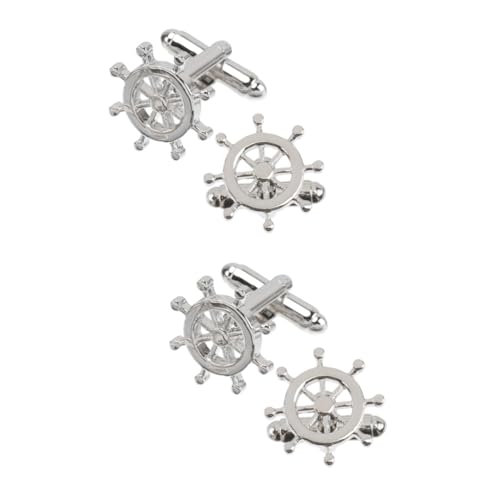 BESPORTBLE 2 Paare Stylische Herren Manschettenknöpfe Form Eines Schiffslenkrads und Vielseitig für Hemden bei Festlichen Anlässen Alltag Silberfarbene Ausführung von BESPORTBLE