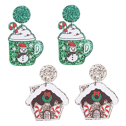 BESPORTBLE 2 Paare Weihnachtsohrringe Ohrstecker Christmas Dangle Ear Studs Weihnachtsdeko Schmuck Haus Becher Design Leicht Hautfreundlich für Festliche Anlässe von BESPORTBLE