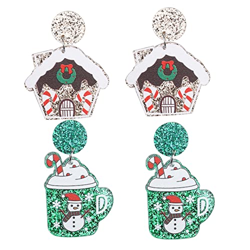 BESPORTBLE 2 Paare Weihnachtsohrringe Ohrstecker Cup Haus Form Festlicher Christbaumschmuck Damen Mädchen Weihnachtsdeko Party Schmuck Accessoire von BESPORTBLE
