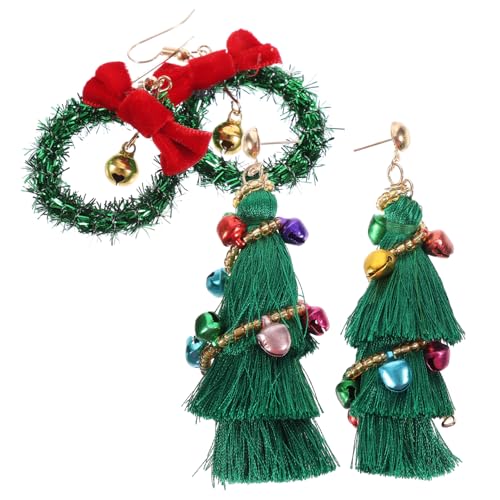 BESPORTBLE 2 Paare Weihnachtsohrringe Set Weihnachtsbaum Ohrhänger mit Glöckchen Tüll für Damen als Festlicher Schmuck für Weihnachten Partys Tägliche Dekoration von BESPORTBLE