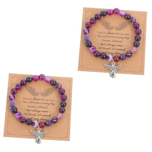 BESPORTBLE 2 Sätze Armband aus Steinperlen Trauerschmuck für Verlust Geliebter Menschen Beileid mit Karte Langlebiges Steinmaterial Tröstendes Andenken für Freund und Familie von BESPORTBLE