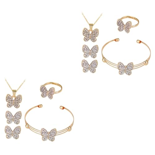 BESPORTBLE 2 Sätze Schmuckset Damen Teilig Halskette Ohrringe Ring Armband Schmetterling Anhänger Elegant für Hochzeit Party Valentinstag von BESPORTBLE