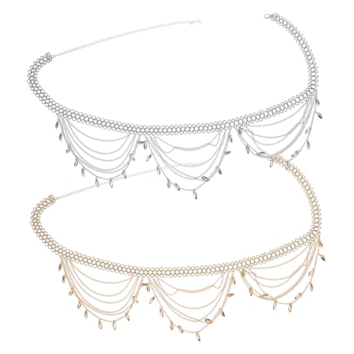 BESPORTBLE 2 Stück Boho Bauchkette Damen Ethnischer Taillengürtel Verstellbar Mehrschichtig mit Quasten für Strandkleidung und Freizeitoutfits von BESPORTBLE
