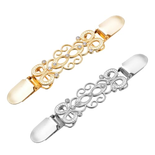 BESPORTBLE 2 Stück Cardigan Clips mit Strass Schmuck Broschen für Strickjacke Pullover Schal Vielseitige Kleidungsverschlüsse für Damen Gold und Silber Dekorative Anstecker von BESPORTBLE