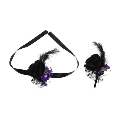 BESPORTBLE 2stücke Halloween Corsage Schwarzes Blumenarmband Handgelenkblumen Für Brautjungfern Hochzeits-blumendekoration Künstliche Blumen Für Party Und Fest von BESPORTBLE