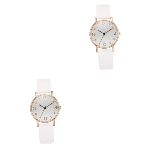 BESPORTBLE 2 Stück Damen Armbanduhr PU Lederarmband Minimalistisch Leicht Elegant Casual Uhr Hautfreundlich Allergikergeeignet Alltagsschmuck Weiß von BESPORTBLE