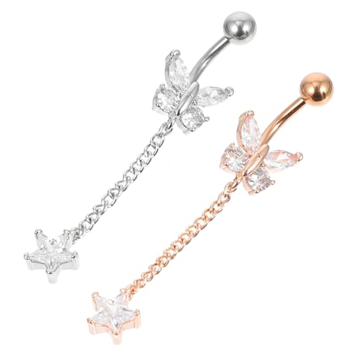 BESPORTBLE 2 Stück Damen Bauchnabelpiercing Nabelringe Zirkonia in Silber und Roségold Hautfreundlich Stilvolles Piercing für Mädchen und Frauen von BESPORTBLE